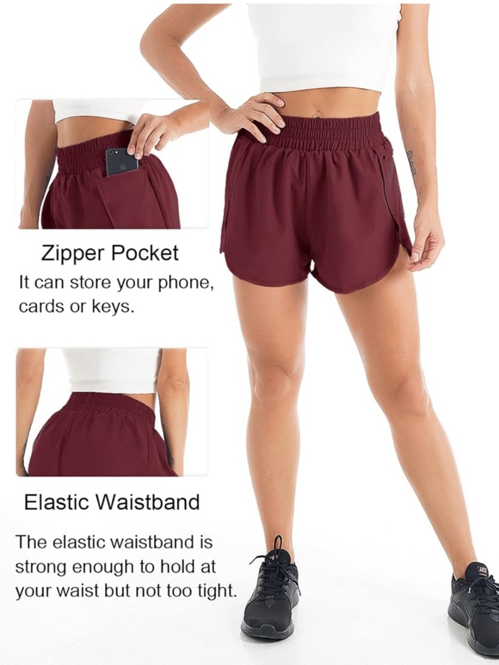 Blooming Jelly Women's Quick-Dry Running Shorts Dark Wine Red Size Medium - Picture 5 of 8